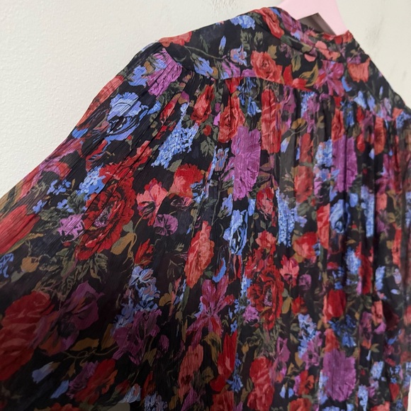 Paige Elynne Silk Floral Tie Neck Blouse Button Front Long Sleeve Size XL - Picture 12 of 12
